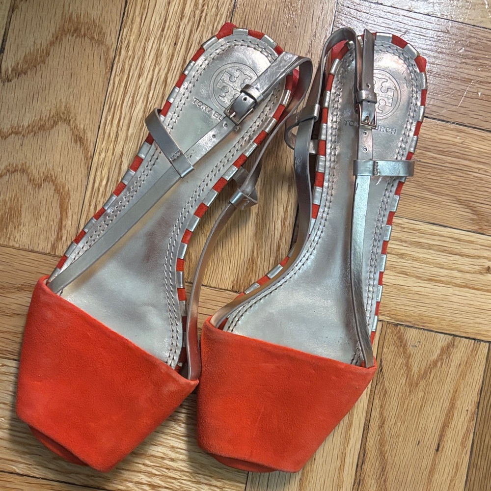 Tory Burch Orange and Silver Sandals